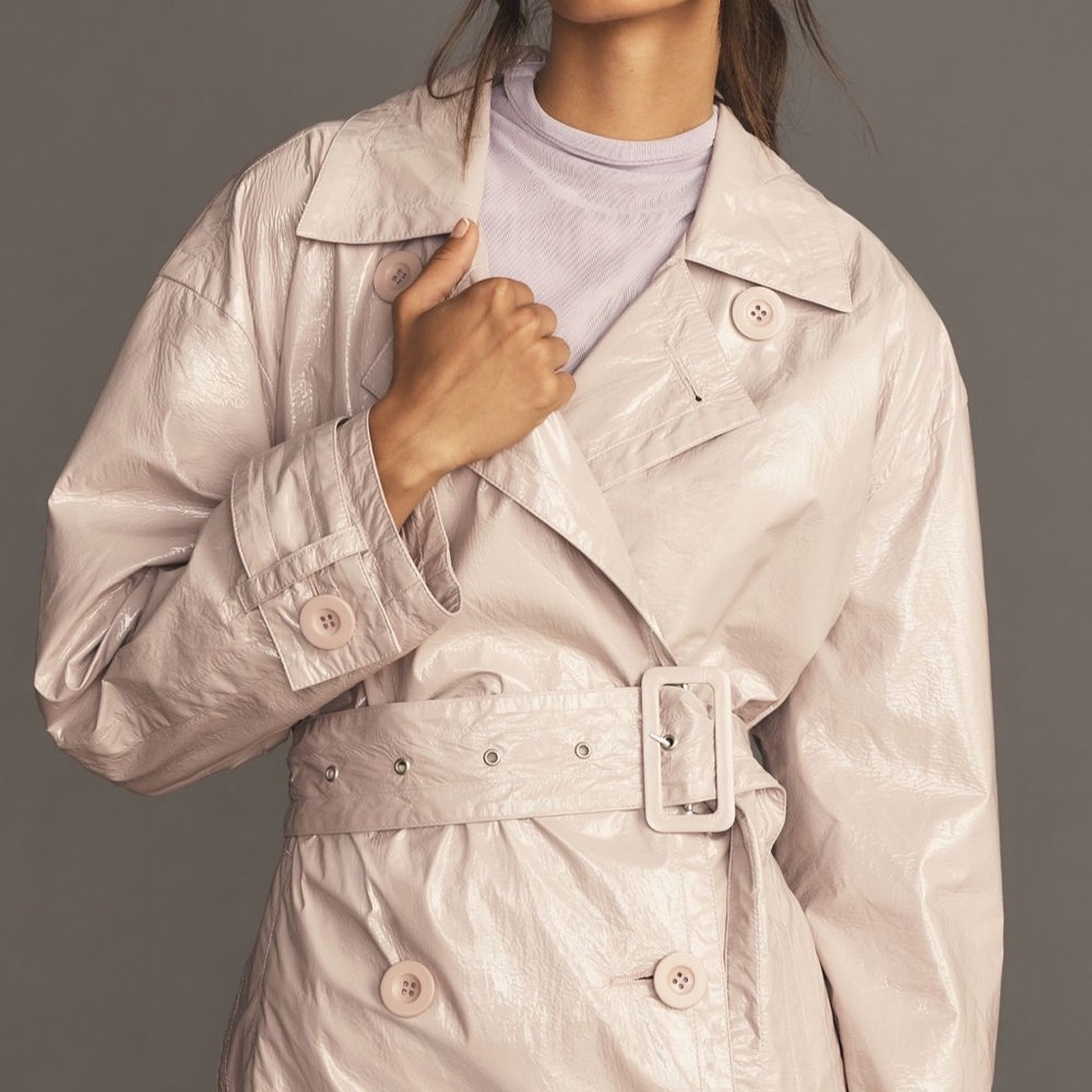 Lavender faux leather trench